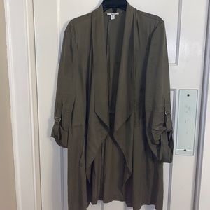 Bar III Olive Green Lightweight Tencel Open Fall Trench Coat Sz XL